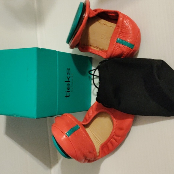 TIEKS Limited Edition Poppy Red Coral Ballet Flats Leather Slip On Shoes Sz 6 - Picture 4 of 7